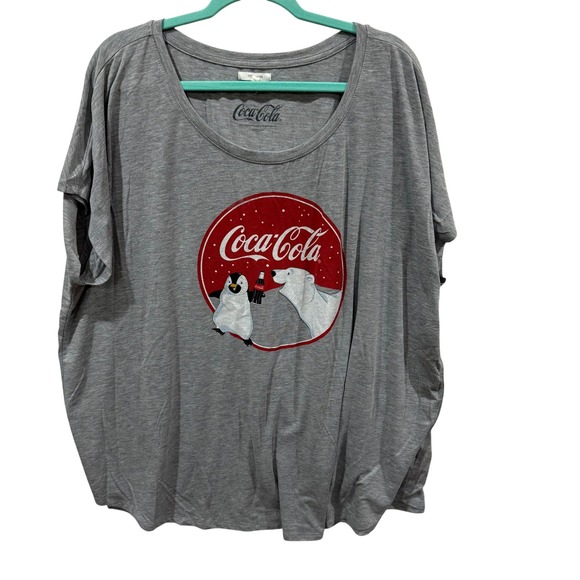 Maurices Tops - Maurices Coca-Cola Polar Bear Penguin Graphic Tee Gray Plus Size 3X